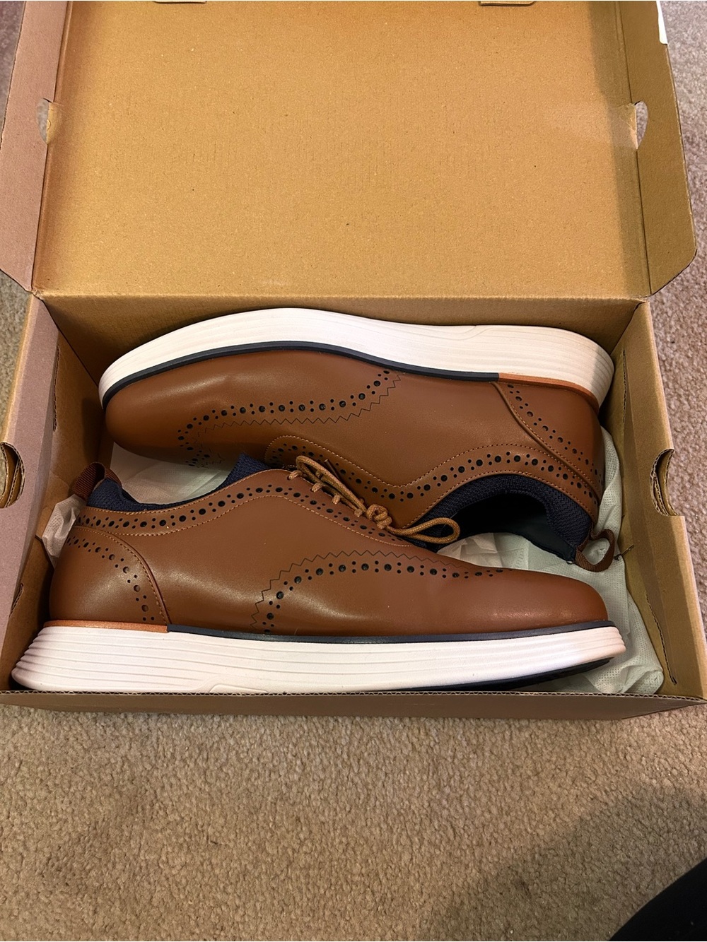 Men's Brown Wingtip Derby Sneakers with Navy Knit Collar